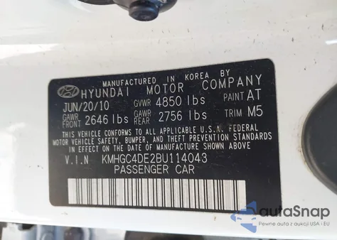 2011 Hyundai Genesis 3.8 z USA, uszkodzony, nr VIN KMHGC4DE2BU114043